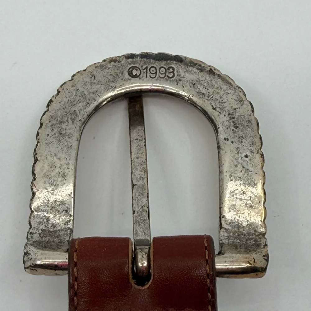 Vtg 90s Brighton Belt Womens S Brown Leather Gold Silver Buckle 1993 Western
